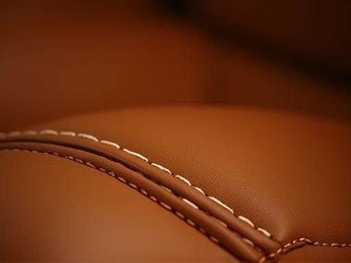 Cousu main sur un siège en cuir couleur cognac